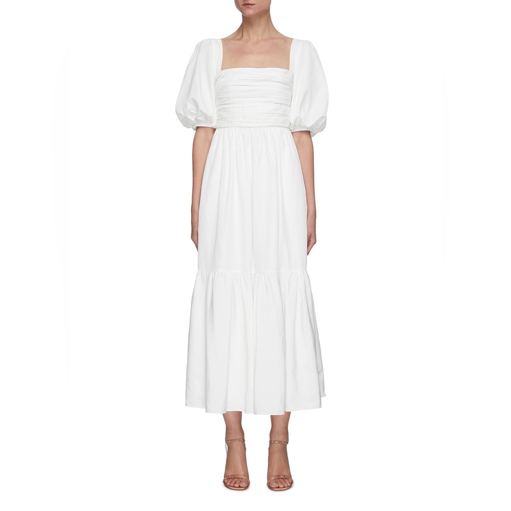 Self Portrait Puff Sleeve Taffeta Midi Dress